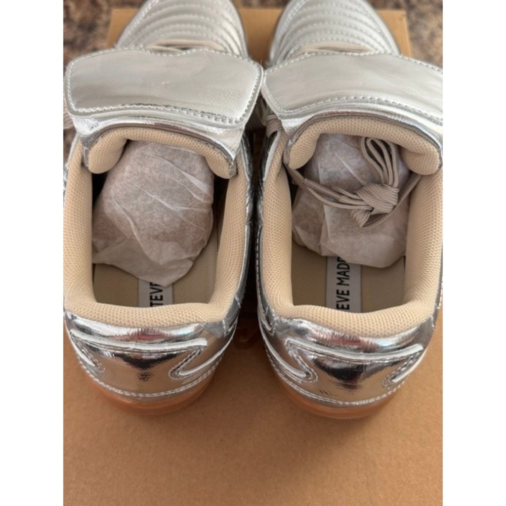 Steve Madden Field Silver Metallic Fold Over Tongue Sneakers Gum Sole Low Top - Picture 7 of 13